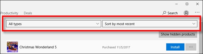En Microsoft Store, puede ordenar las aplicaciones por categoría, nombre o fecha.