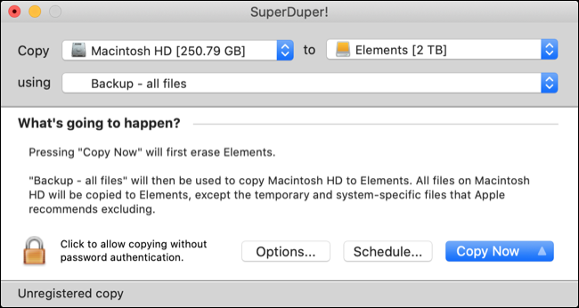 SuperDuper!  Software de copia de seguridad de Mac