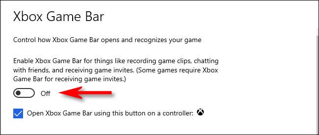 Haz clic en el interruptor "Habilitar barra de juegos Xbox".