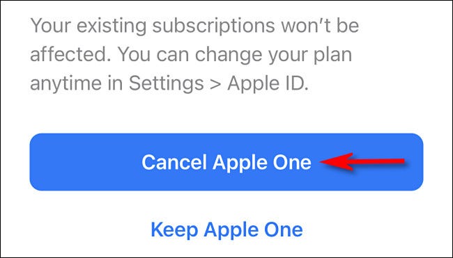 Toca "Cancelar Apple One".