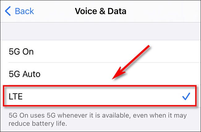 En "Voz y datos", seleccione "LTE".