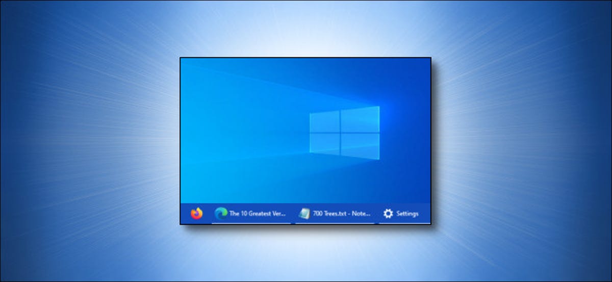 Eine Miniaturansicht der Taskleistenbeschriftungen in Windows 10 auf blauem Hintergrund
