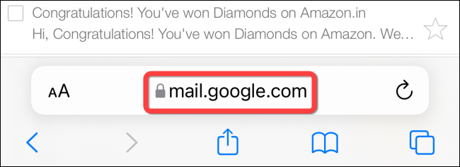 Escriba la dirección de Gmail en la barra de direcciones de Safari en iPhone o iPad.