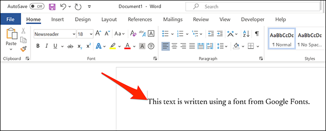 Escriba con una fuente de Google en Microsoft Word.