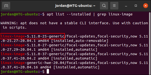 Enumere los núcleos instalados en Ubuntu usando apt