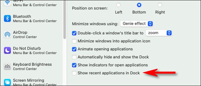 En las preferencias de "Dock & Menu Bar", desmarca "Mostrar aplicaciones recientes en Dock".