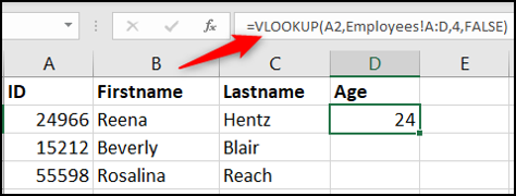 VLOOKUP function to link to data in another worksheet