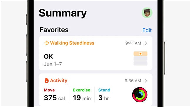 Métrica de estabilidad al caminar en la aplicación Apple Health.