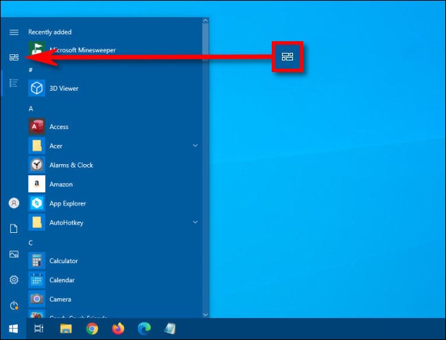 Nel menu Start di Windows 10, fai clic sul pulsante Riquadri appuntati