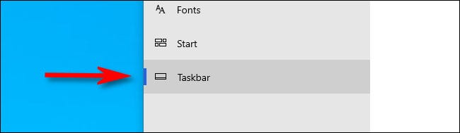 Seleccione "Barra de tareas" en el menú de la barra lateral en la configuración de Windows.