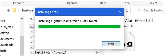 Installing fonts in Windows 10.