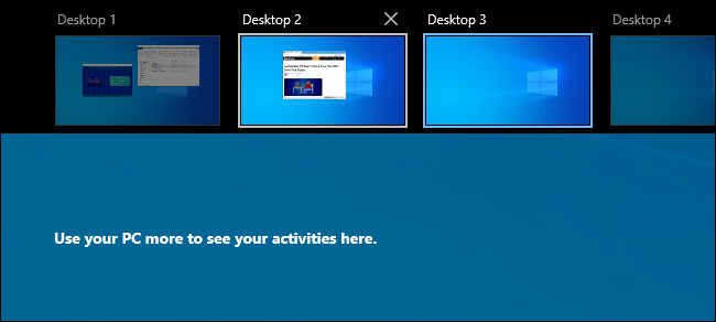 En la Vista de tareas de Windows 10, la ventana se ha movido a otro escritorio virtual.