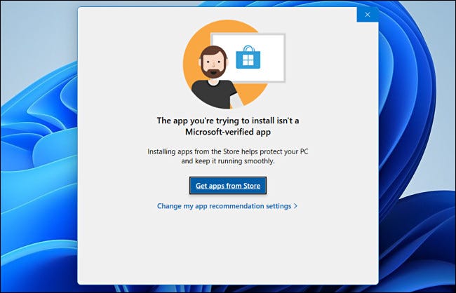El mensaje de la aplicación no verificada de Windows 11.