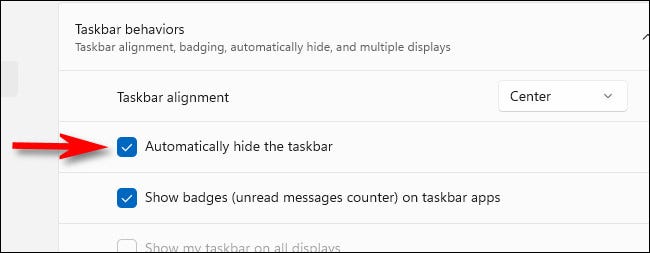 Under Taskbar Behaviors, Mark 