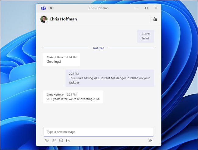 Un esempio della finestra di chat di Windows 11.