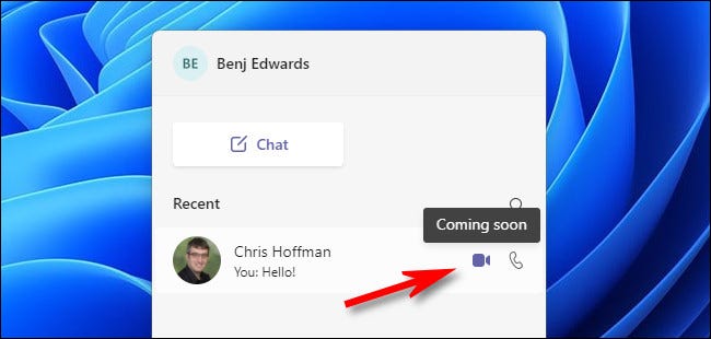 O chat de áudio e vídeo estará disponível em breve no Teams Chat no Windows 11.