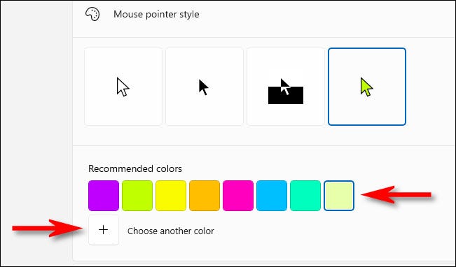 Elija un color de la lista "Recomendado" o haga clic en el botón más junto a "Elegir otro color".