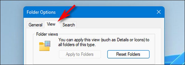 In Folder Options, click on the tab 
