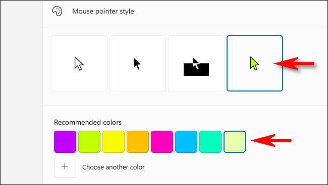 Elija un color de puntero del mouse.
