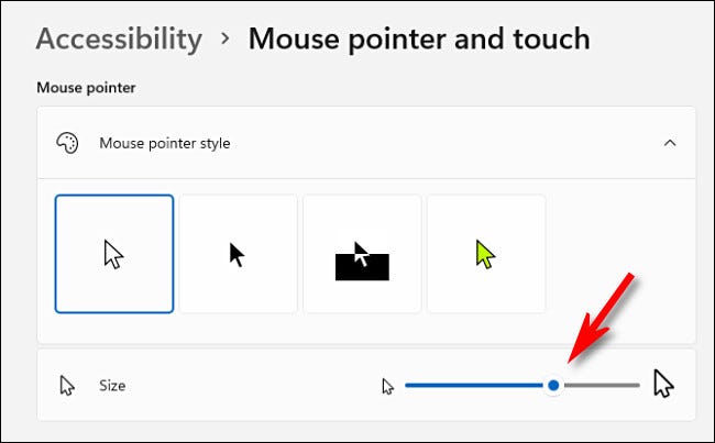Utilice el control deslizante "Tamaño" para agrandar o reducir el cursor del mouse.