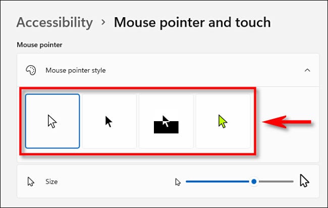 Elija un estilo de puntero del mouse.