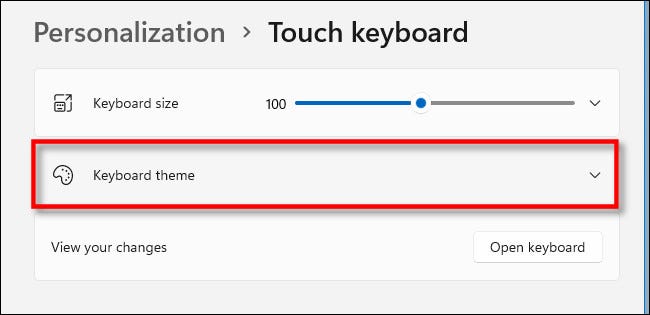 Haga clic en "Tema del teclado" para expandir el menú.