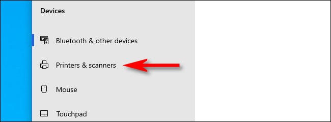 En la configuración de Windows 10, haga clic en "Impresoras y escáneres".