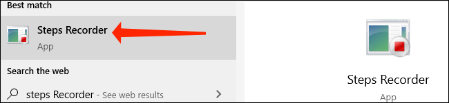 Haga clic en "Grabador de pasos" para iniciar la aplicación en Windows 10.