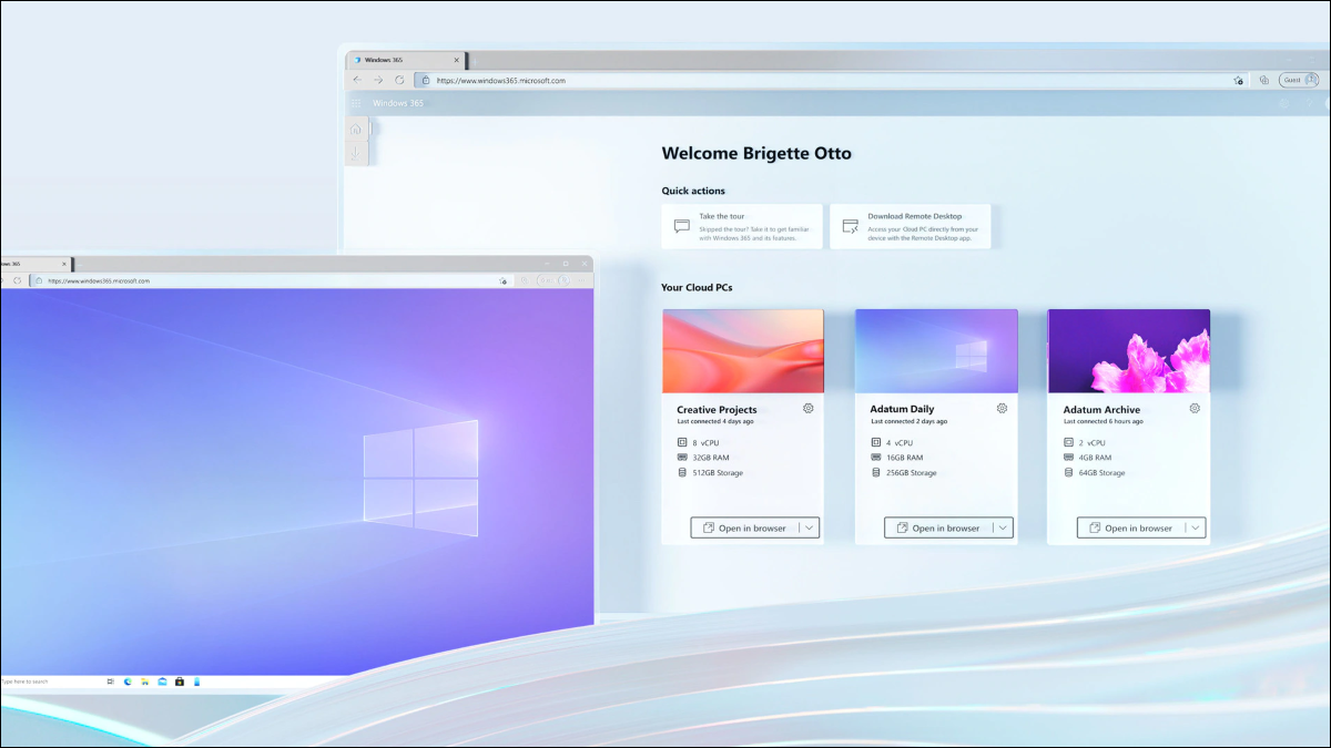 Un escritorio de Windows 365 que se muestra en el navegador Microsoft Edge.